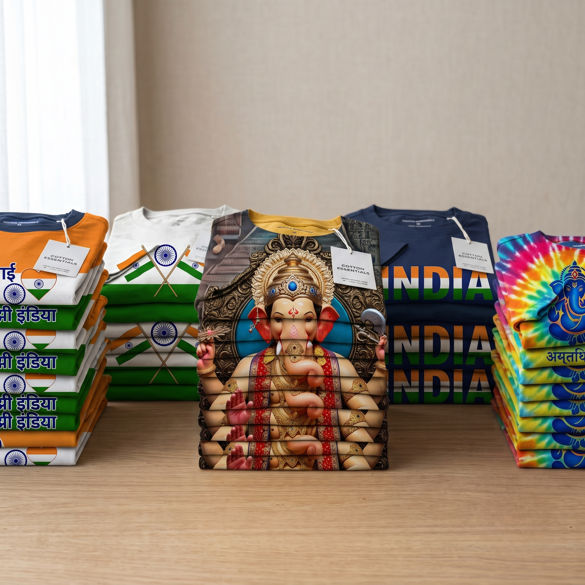 Premium bulk T-shirts folded and stacked